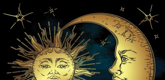 Lune et soleil sur fond noir