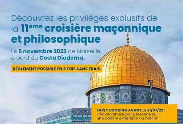 Réservez la 11e croisière maçonnique avec le Cercle Azuréa. Départ de ce voyage inoubliable le 5 novembre 2022