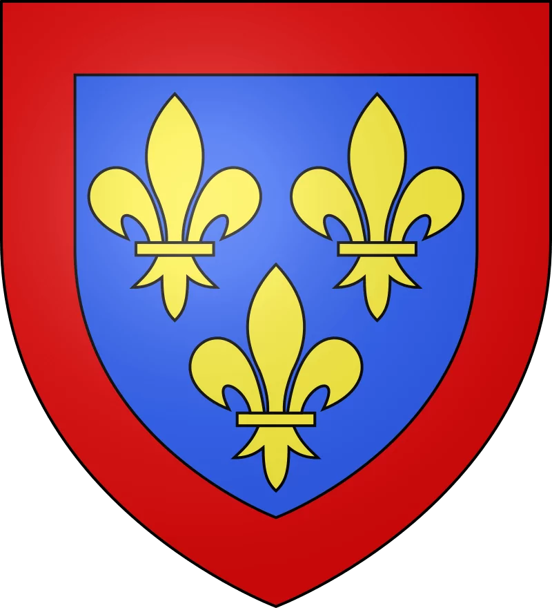 Blason - L'Anjou porte d'azur à trois fleurs de lis d'or à la bordure de gueules.