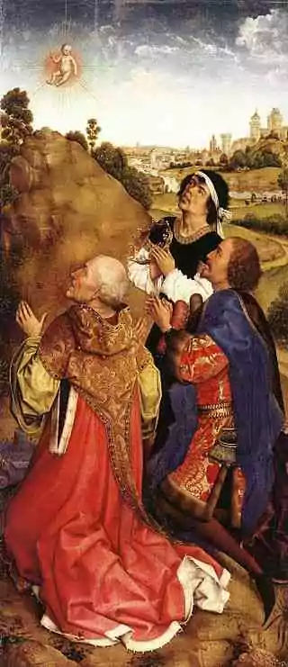 Les Rois mages et l'étoile de Bethléem, détail du triptyque Bladelin, Rogier van der Weyden, v. 1450, Gemäldegalerie.