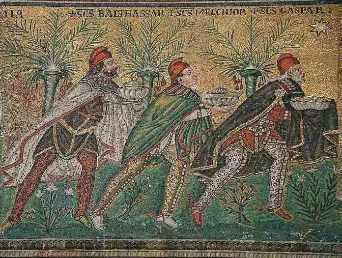 Mosaïque des Rois mages, basilique Saint-Apollinaire-le-Neuf, Ravenne, VIe siècle.