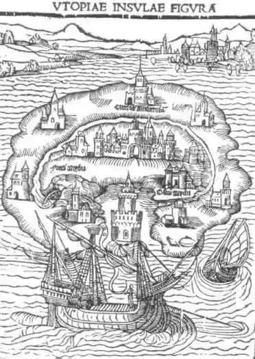 Vue d'Utopia de Thomas More à vol d'oiseau