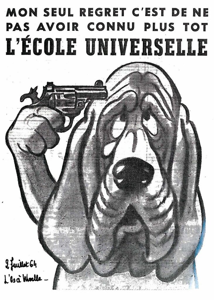 Publicite-de-lEcole-universelle-parue-dans-LOs-a-moelle-du-2-juillet-1964-731x1024
