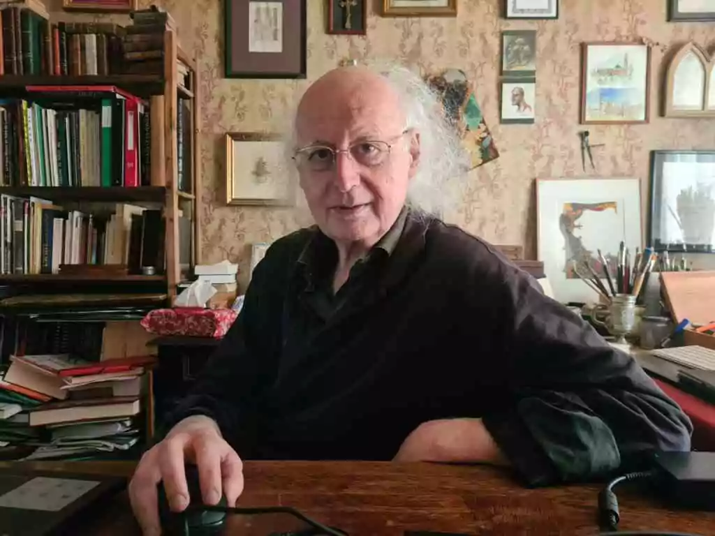 La Maître enlumineur Jean-Luc Leguay, en son atelier – Photo © Yonnel Ghernaouti, YG