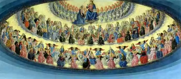 L'Élévation de Marie vers les cieux par Francesco Botticini, XVe siècle.