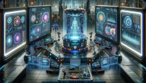 Scène futuriste conçue par l'intelligence artificielle (IA).