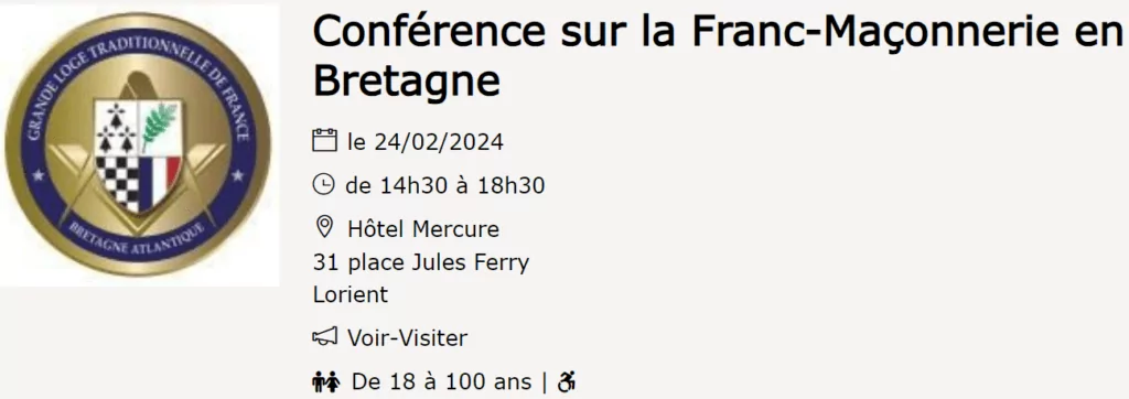 24/02/24 : ''Un regard sur la Franc-maçonnerie en Bretagne'' par la Grande Loge Traditionnelle de France, à Lorient (Morbihan)