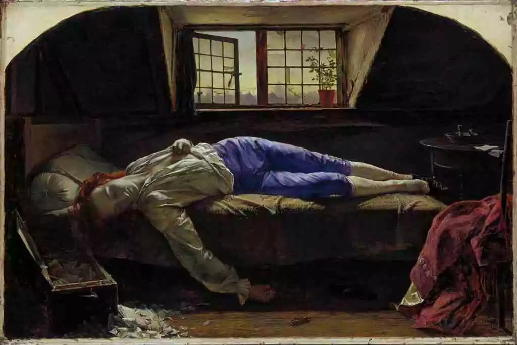 La Mort de Chatterton par Henry Wallis (1856), Birmingham Museum and Art Gallery.
