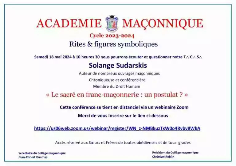 "Le sacré en franc-maçonnerie : un postulat ?" par Solange Sudarskis à l'Académie maçonnique