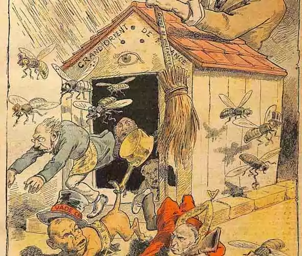 « Il pleut (de la boue) sur le temple » par A. Lemot