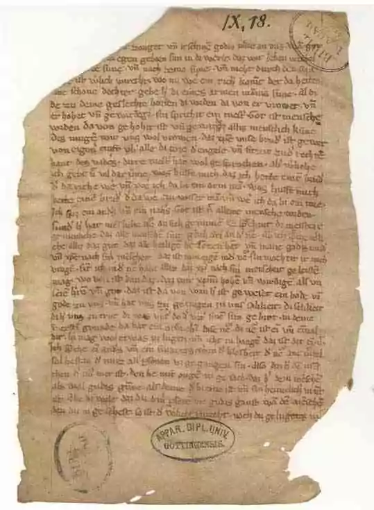 Fragment d'un manuscrit d'Eckhart, le maître de la mystique spéculative