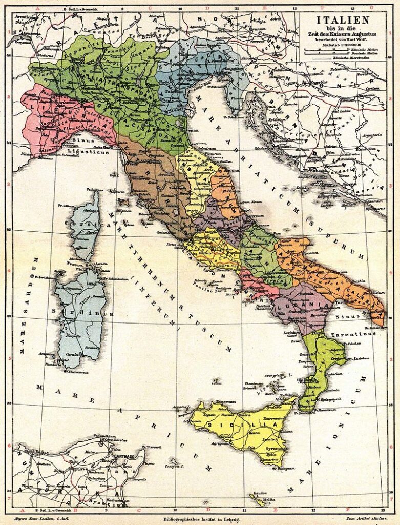 L'Italie et ses régions à l'époque de l'Empire romain au Ier siècle av. J.-C.