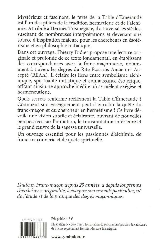 La Table d'Émeraude, 4e de couv.