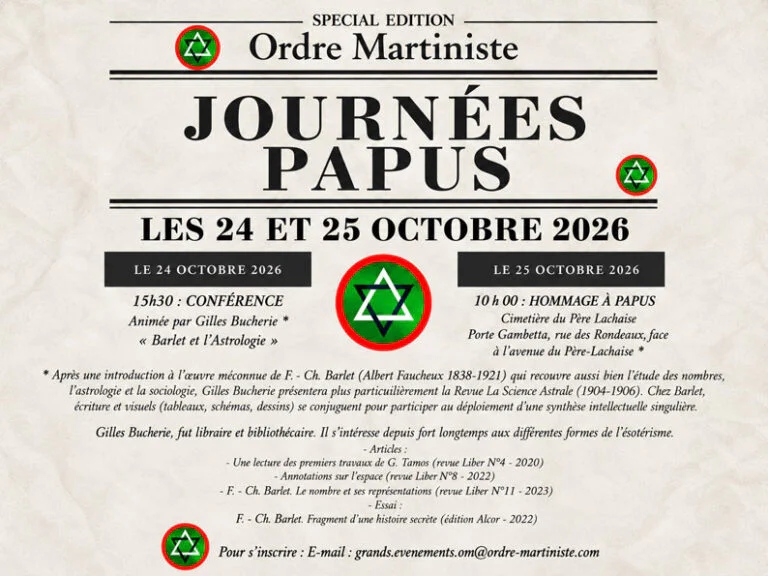 24-25/09/26 – Journées Papus 2026 : de Barlet aux étoiles, de Papus à la mémoire vive