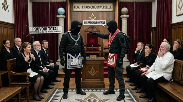 Francs-maçons masqués : les Black Blocks de la Loge, illustration humoristique