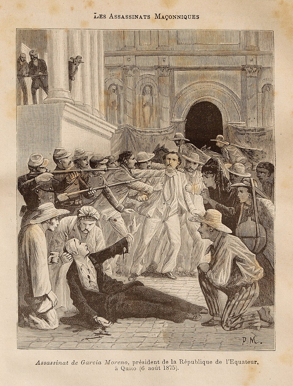 Gravure d’un ouvrage antimaçonnique de la fin du XIXe siècle, typique de l’imagerie hostile diffusée par la presse et l’édition militantes.