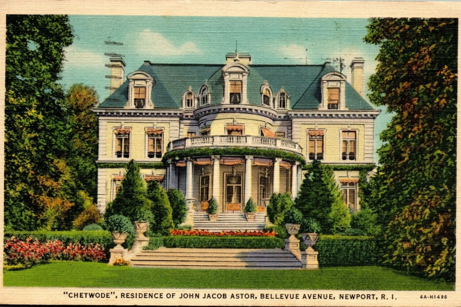 Carte postale ancienne montrant le château Chetwode, à Newport (Rhode Island).