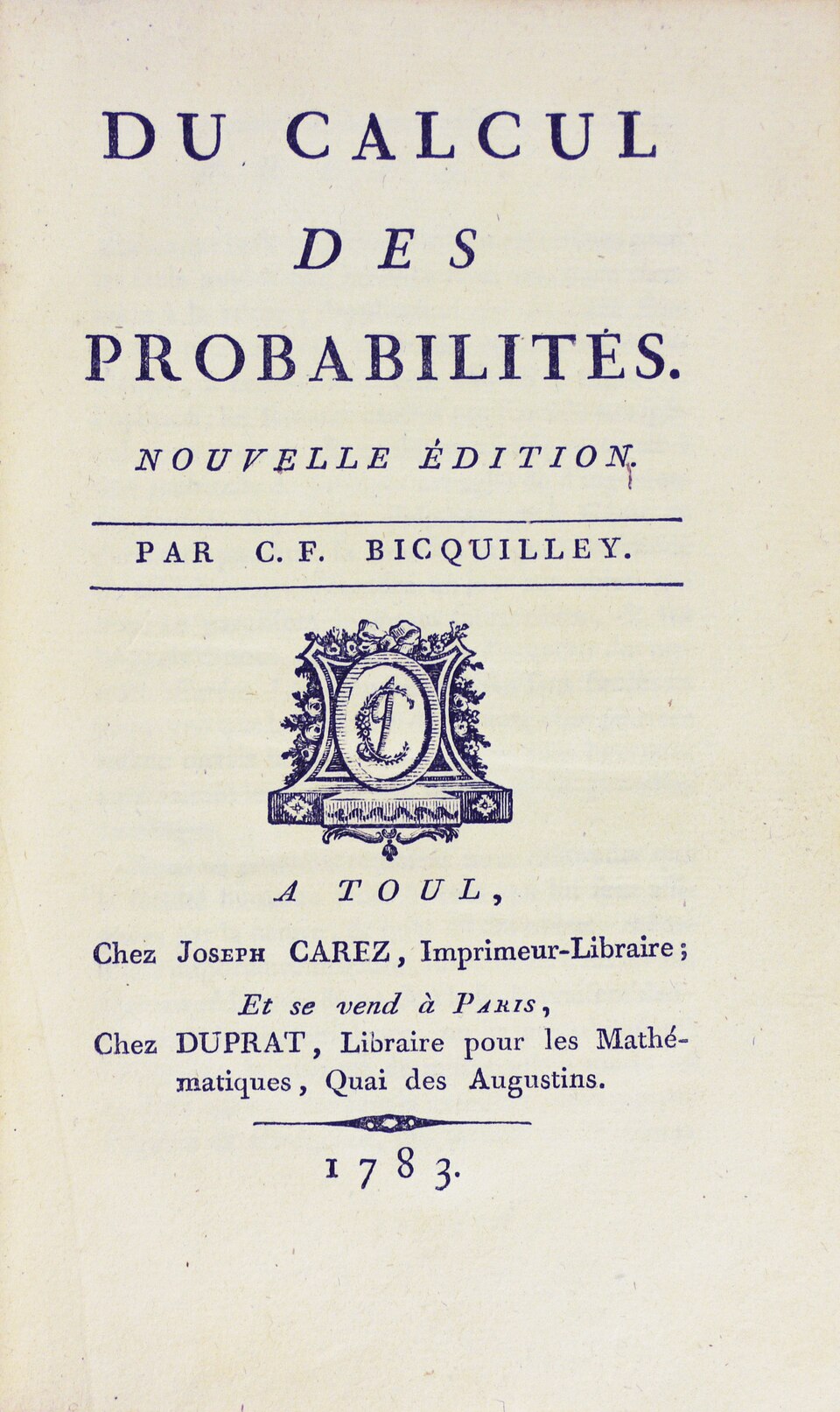 Charles François de Bicquilley – Du calcul des probabilités (1783)