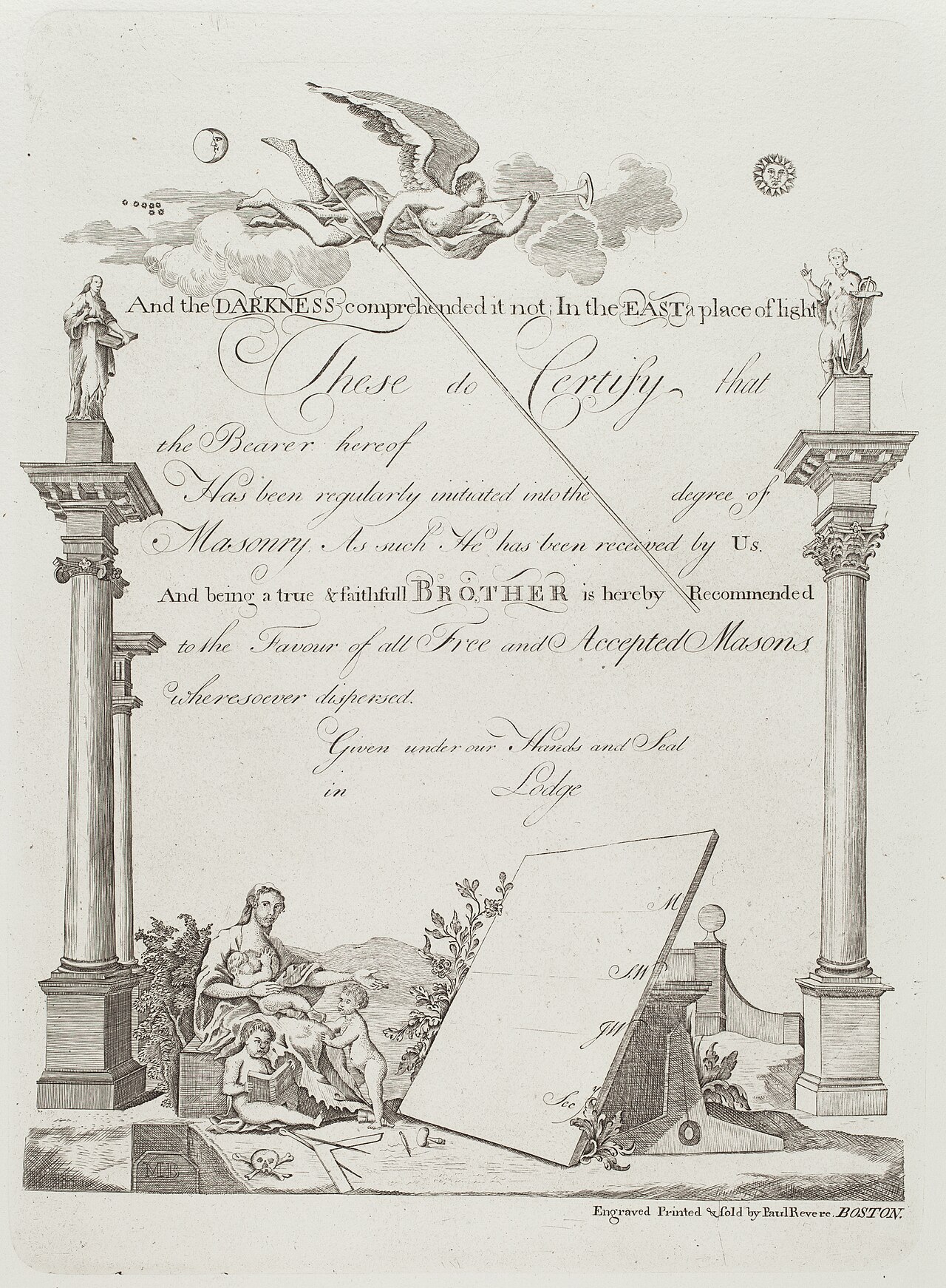 Démission en franc-maçonnerie – Paul Revere, Masonic Certificate, 1773, NGA 58937