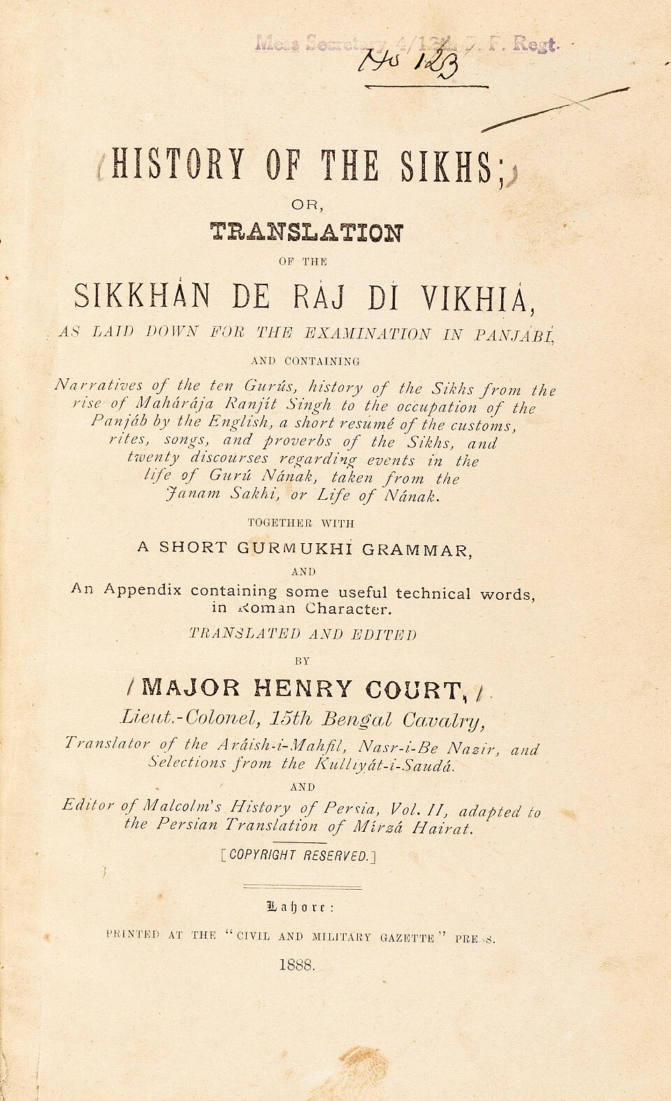 Élection de Rudyard Kipling comme secrétaire de la loge Hope and Perseverance, 10 janvier 1887