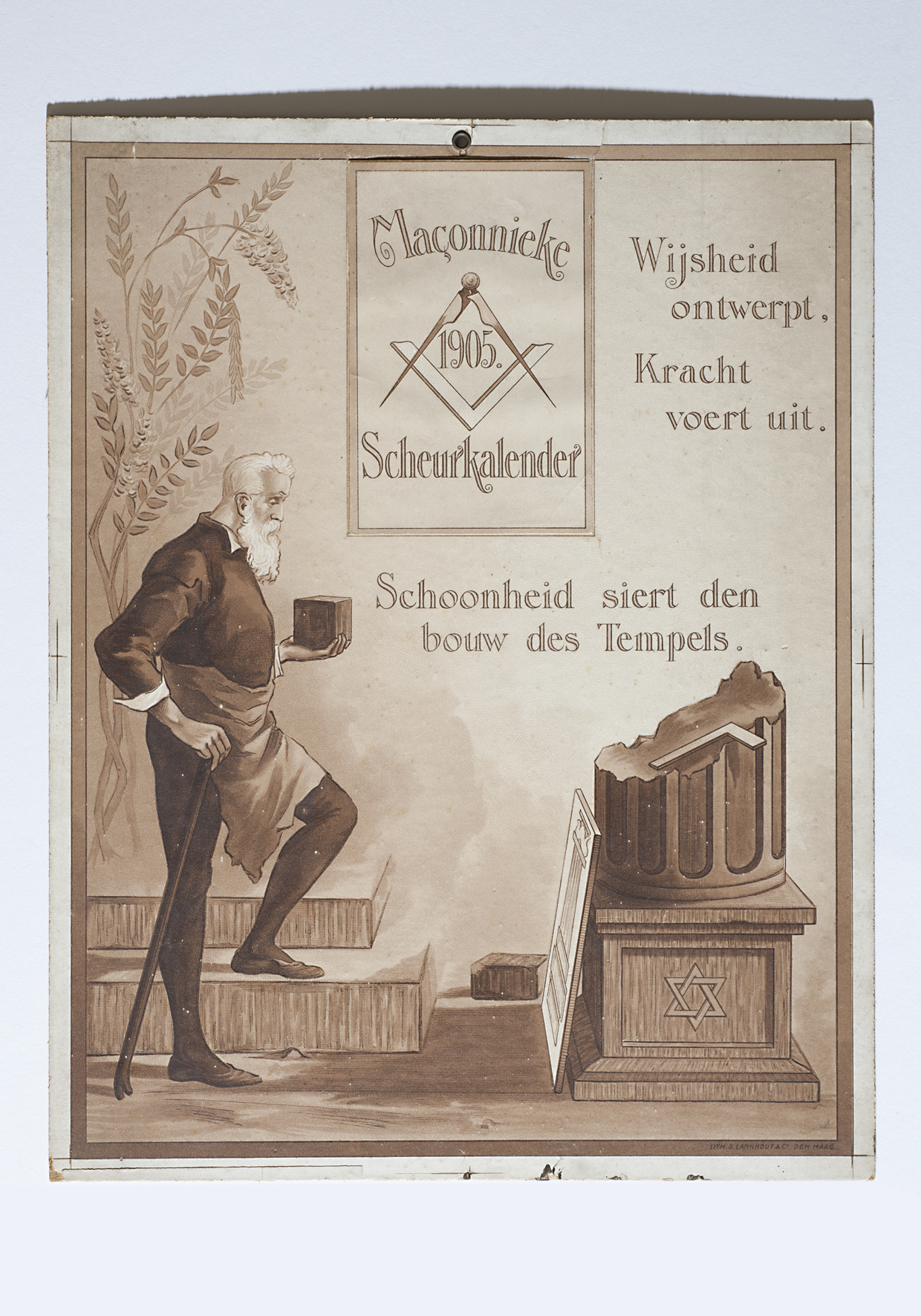 Ère Maçonnique en franc-maçonnerie – VM 12013 – Masonic calendar panel – 1905 – S. Lankhout & Co