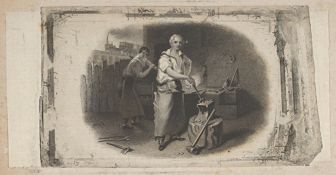 Fer en franc-maçonnerie – Banknote vignette with a blacksmith and forge MET DP837932
