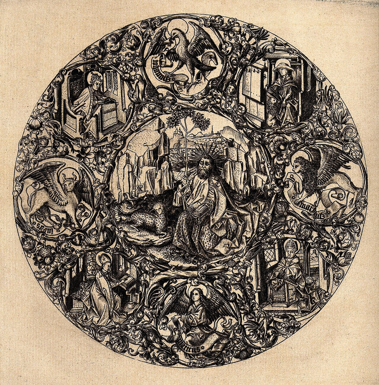 Fêtes Solsticiales en franc-maçonnerie – Saint John the Evangelist. Engraving by G. de Jode. Wellcome V0032416