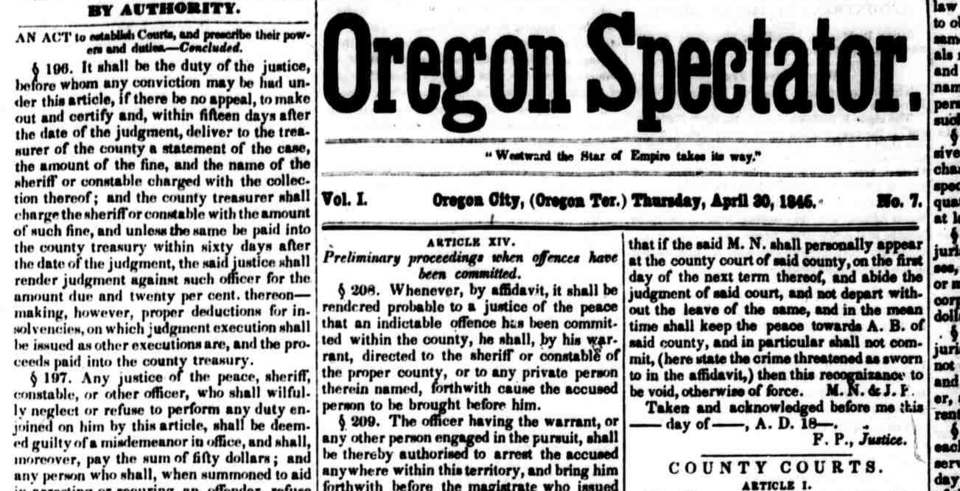 Fondation de la Grande Loge de l’Oregon à Oregon City, 16 août 1851