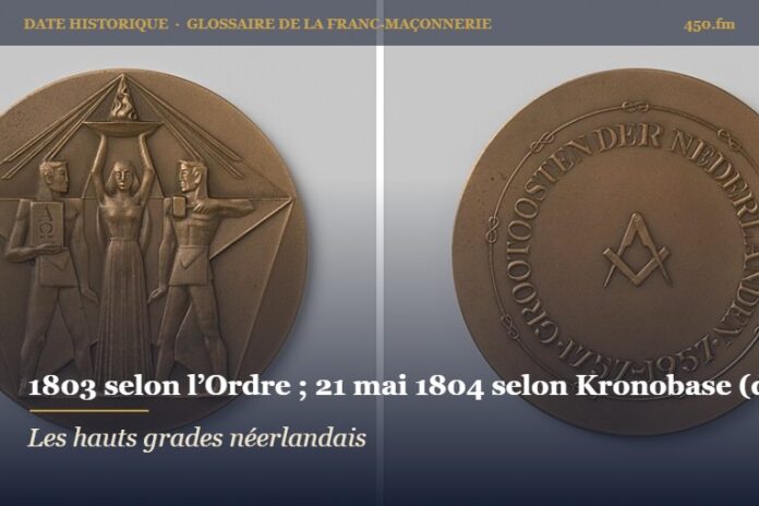 Fondation du Chapitre suprême des Hauts Grades des Pays-Bas, 1803-1804 – date historique de la franc-maçonnerie – 450.fm