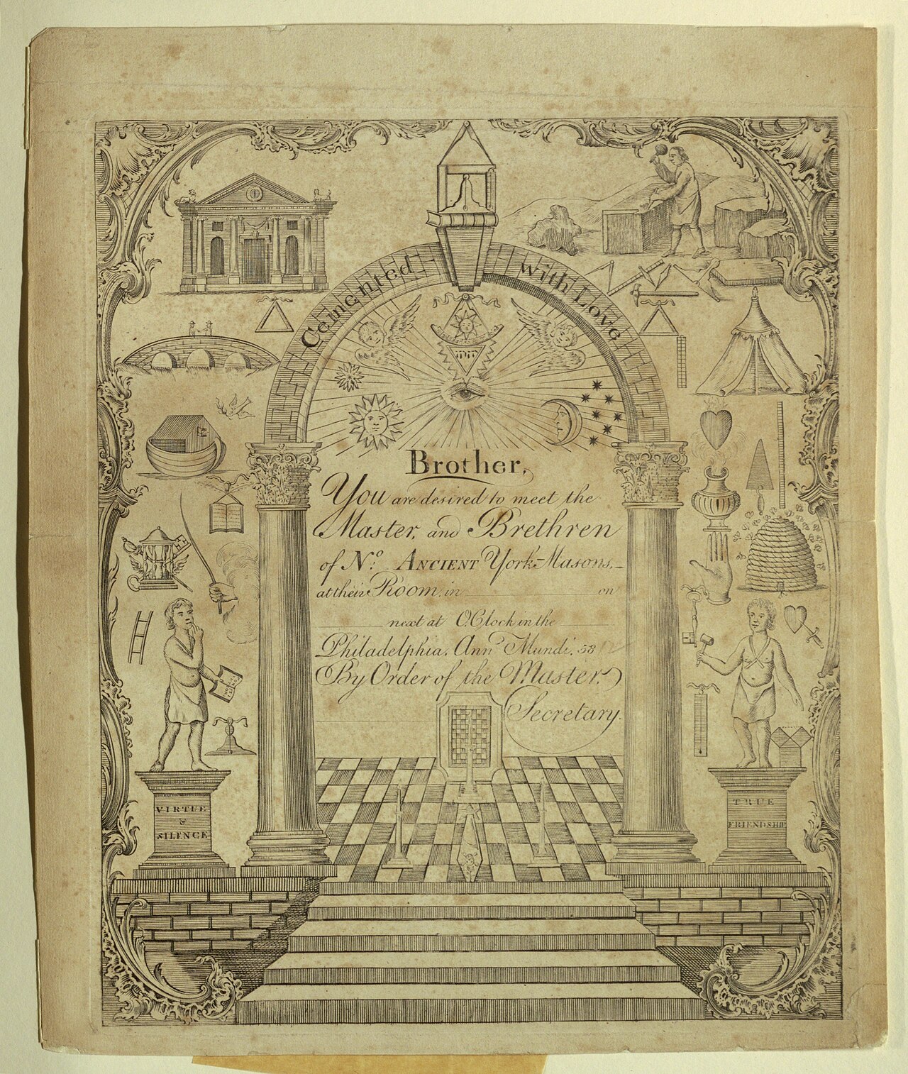 Fraternité en franc-maçonnerie – Print, Masonic Invitation, ca. 1800 (CH 18612325)
