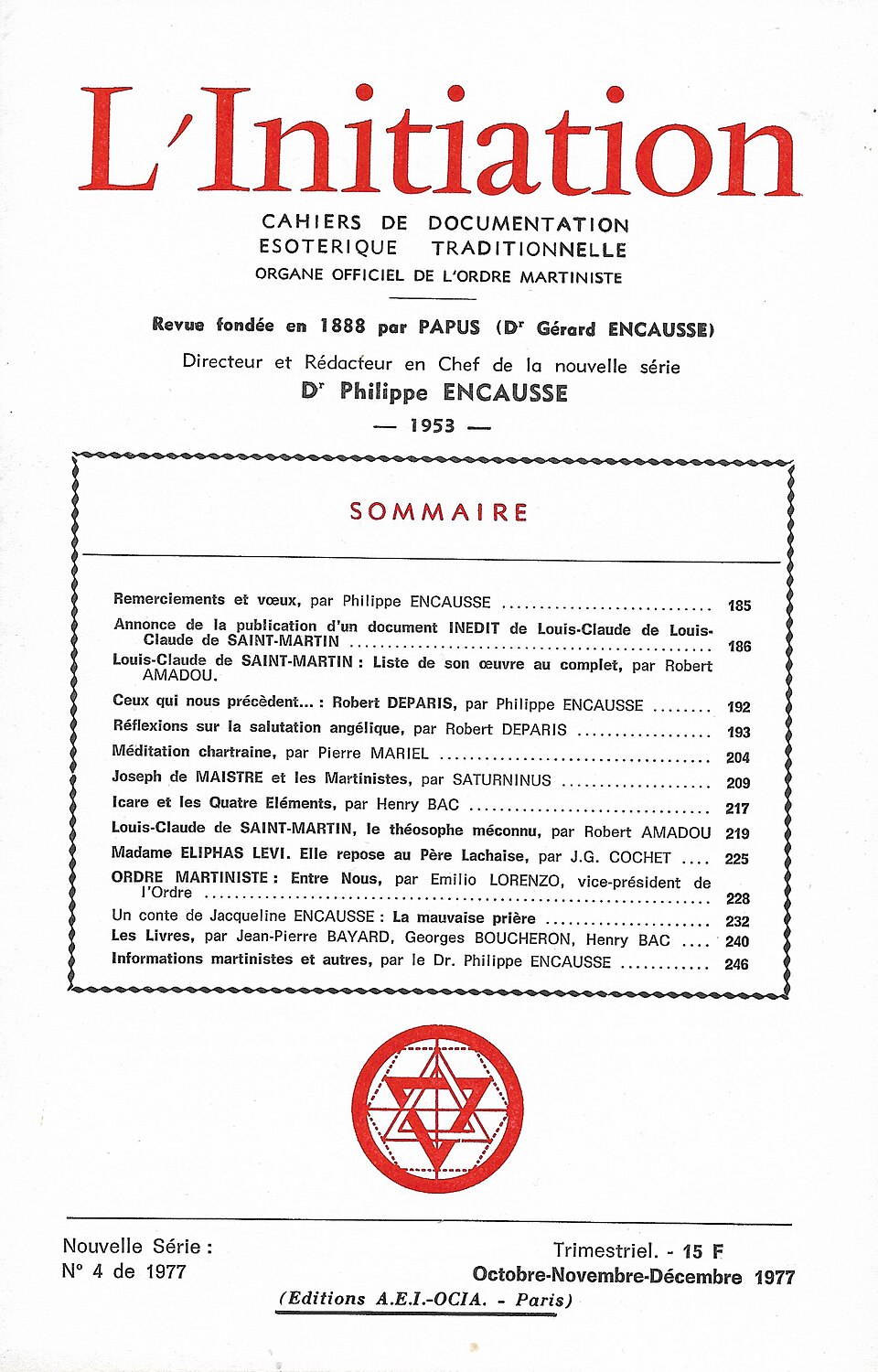 Couverture de la revue L’Initiation relancée par Philippe Encausse