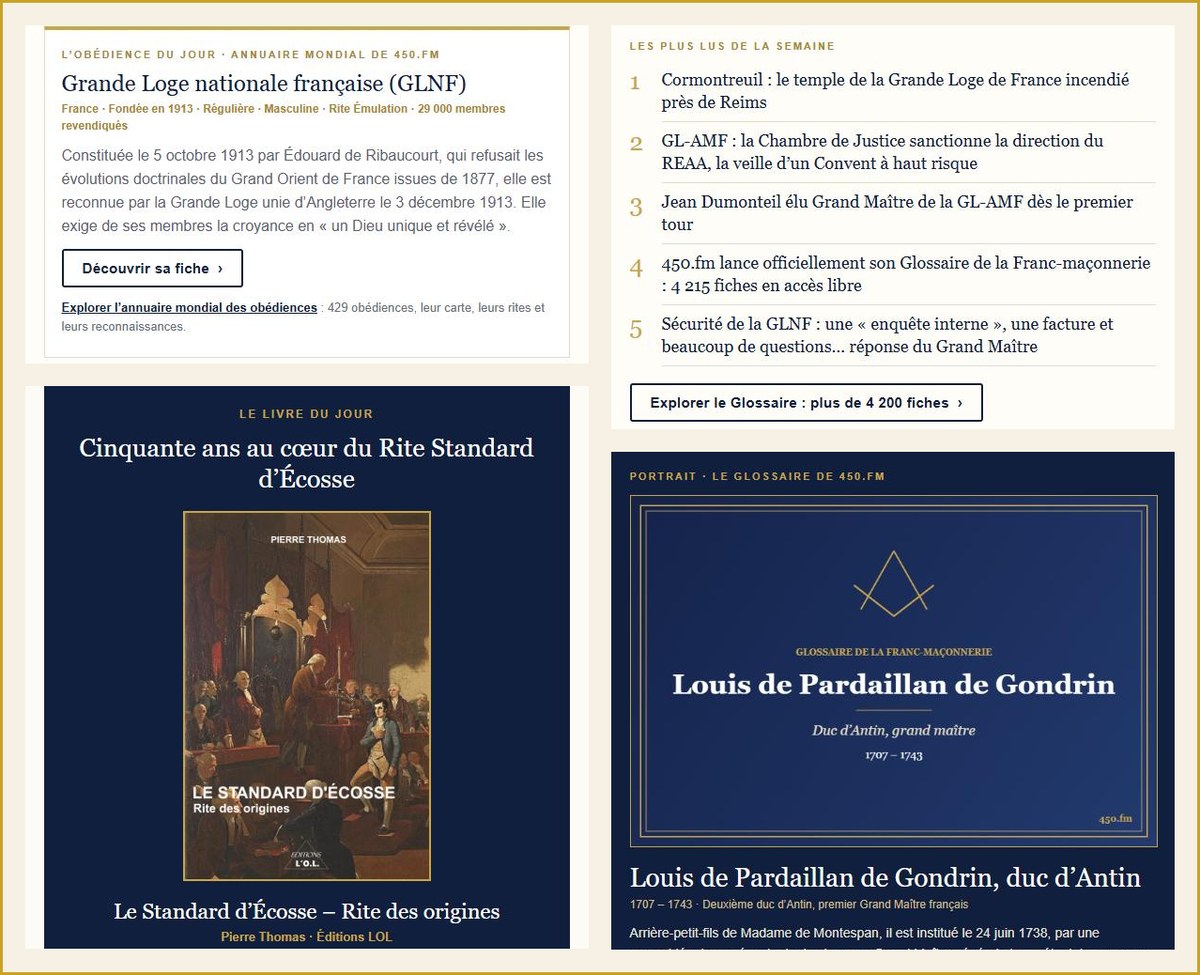Rubriques de la Lettre du jour&nbsp;: l'obédience du jour, le livre du jour, les plus lus de la semaine et le portrait