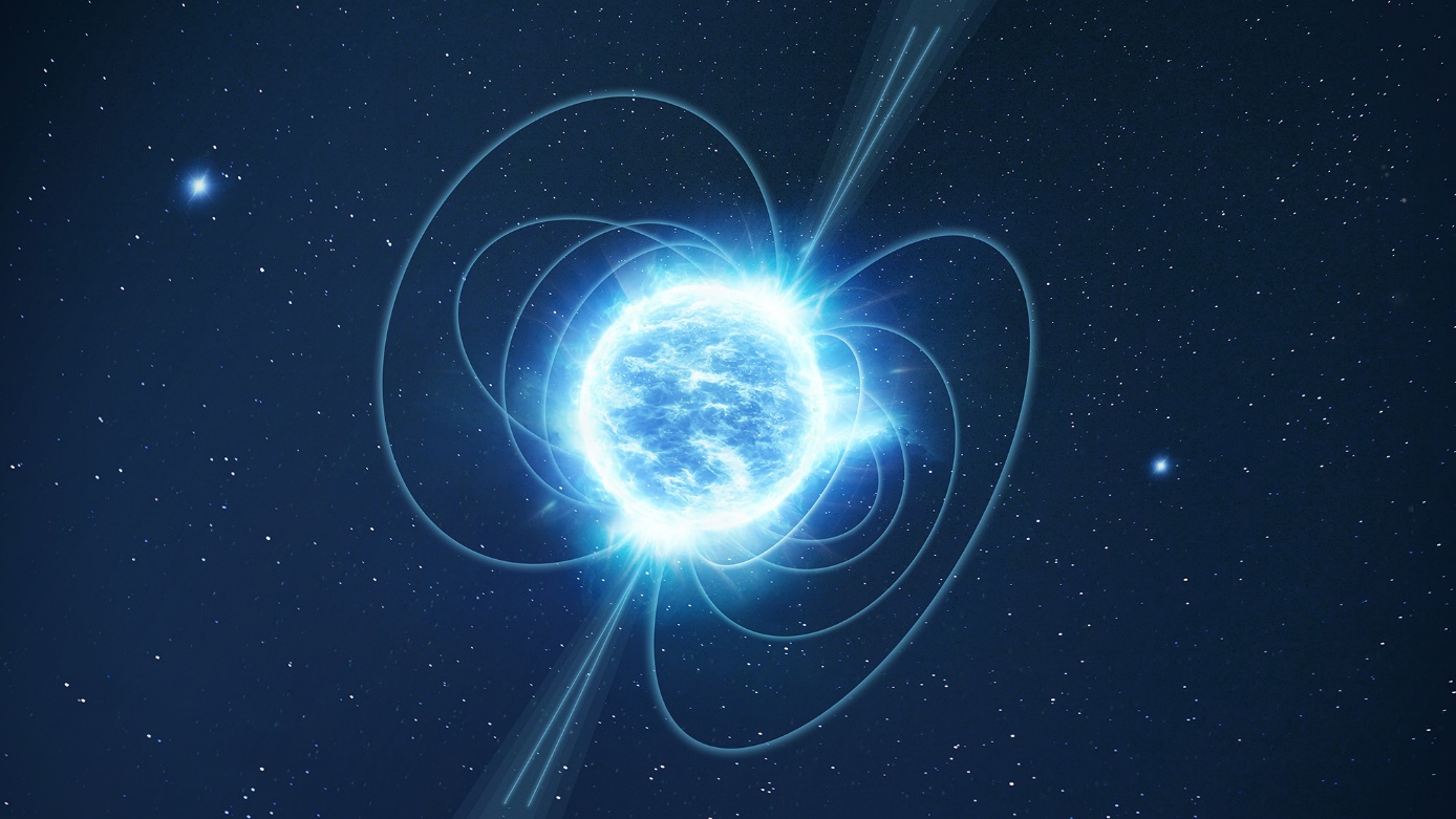 Vue d’artiste d’un magnétar, étoile à neutrons au champ magnétique extrême