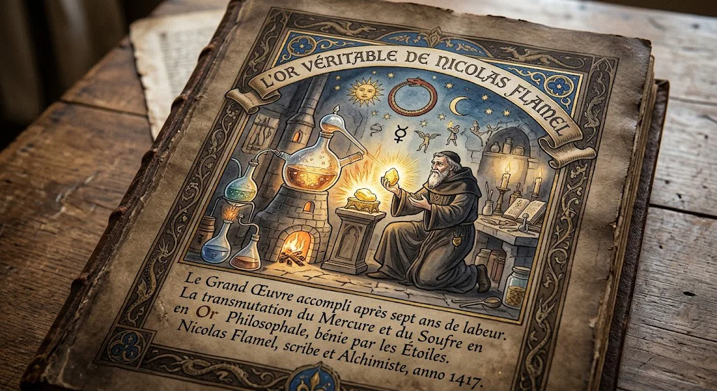 Illustration de Nicolas Flamel générée par intelligence artificielle