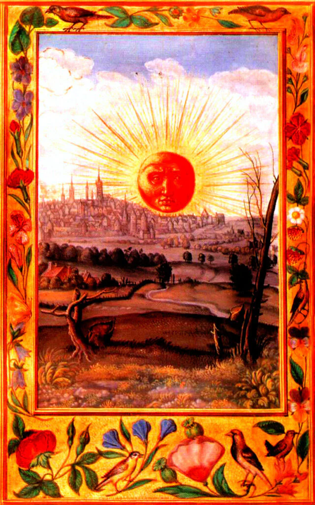 Splendor Solis, planche 22&nbsp;: un soleil se lève sur la ville