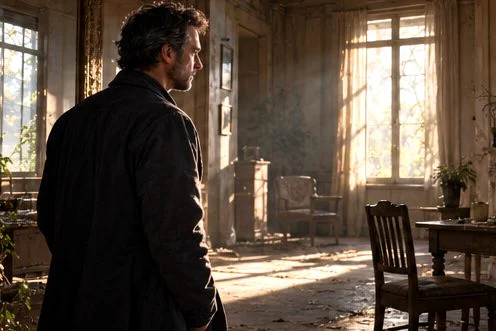 Pierre de retour sur Terre, seul dans sa maison abandonnée deux siècles plus tard